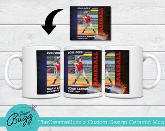 Taza con foto de tarjeta de béisbol, Día de la Madre, Día del Padre, Taza de café personalizada, Cumpleaños, Liga pequeña, Niños, Deportes, Taza con imagen con nombre, Personalizada