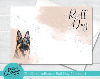 Watercolor Dog Set | 'Ruff Day' German Shepard | Note Cards & Envelopes