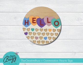 Conversation Hearts Sign, Laser Cut, Hand Painted Wood Layered Sign, Valentine Sign
