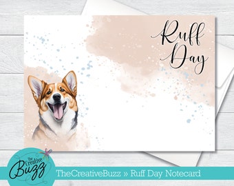 Watercolor Dog Set | 'Ruff Day' Corgi | Note Cards & Envelopes