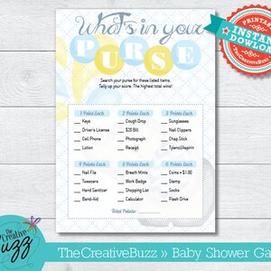 Elephant Neutral Baby Shower Game: What&#39;s In Your Purse!