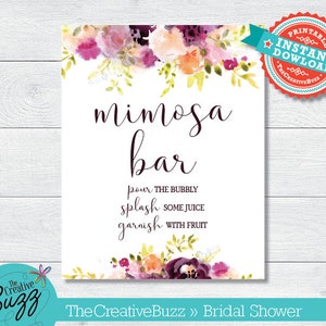 Pink Purple Watercolor Flowers Bridal Shower Sign Mimosa