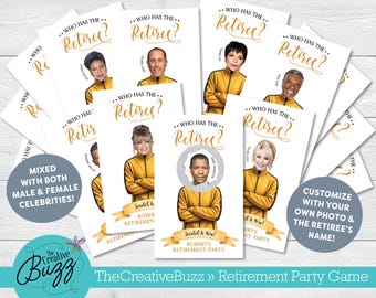 PRINTED Personalized Celebrity Who Has the Retiree Scratch Off Game | Retirement Party Game
