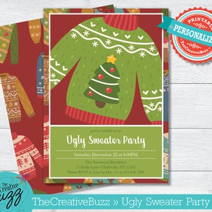 Holiday Christmas Ugly Sweater Party Invitation Envelopes Included