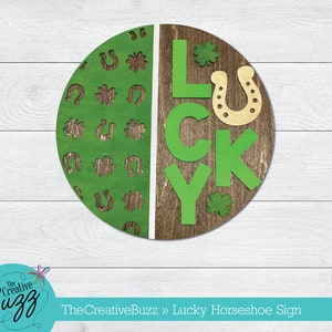 Lucky Horseshoe Sign,Hand Painted, Laser Cut, Wood Layered, Classroom Sign, St Patrick&#39;s Day, Kids Room Sign, Shamrock