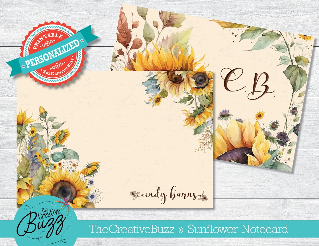 Flower Stationery Set | Sunflower Personalized Note Cards | Note Cards ...