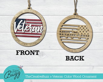 Patriotic Veteran Christmas Ornaments, Veteran Color Ornament Wood, Personalized Name American Flag, Wooden Ornaments, Wood Ornament