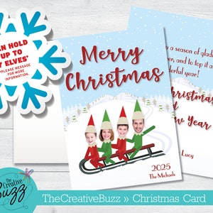 Elf Yourself Merry Christmas Greeting Card Version 10 With Personalized Message Option / Envelopes Included