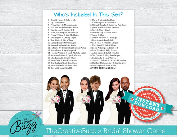 Celebrity Who Has the Groom Bride Couple Bridal Shower Game 40 Total  Celebrities - Etsy