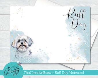 Watercolor Dog Set | 'Ruff Day' Maltese | Note Cards & Envelopes