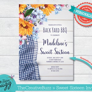 Sweet 16 Rustic BBQ Party Invitation
