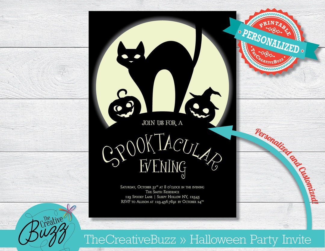 Halloween Black Cat and Pumpkins Party Invitation - Etsy