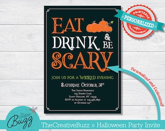 Halloween Eat, Drink & Be Scary Party Invitation
