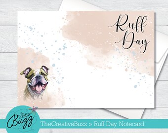Watercolor Dog Set | 'Ruff Day' Bulldog | Note Cards & Envelopes
