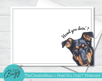 Dog Set | 'Howl You Doing?' Black and Tan Lab | Note Cards & Envelopes