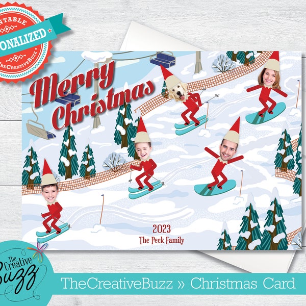 Elf Yourself Merry Christmas Greeting Card Version 8 With Personalized Message Option / Envelopes Included