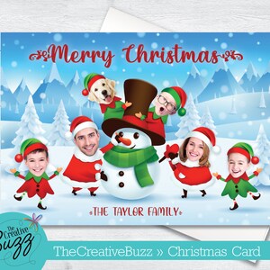 Elf Yourself Merry Christmas Greeting Card Snowman Scene With Personalized Message Option / Envelopes Included