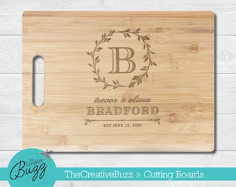 Custom Cutting Board w/Etched Monogram,Family,Wedding,Bride,Chef,Mother's Day,Father's Day,Kitchen,Housewarming,Gift,Tray