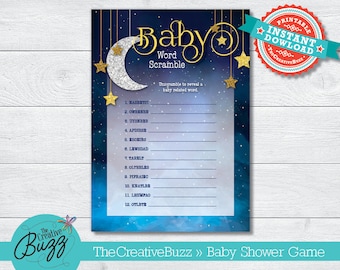 Twinkle Twinkle Little Star Blue Baby Shower Game: Word Scramble