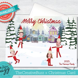Elf Yourself Merry Christmas Greeting Card Version 11 With Personalized Message Option / Envelopes Included