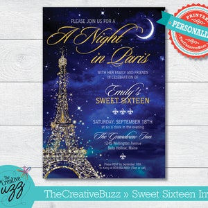 A Night In Paris Sweet 16 / Quinceañera Party Invitation