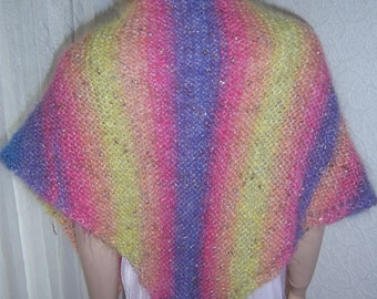 Triangular cloth with mohair hand-knitted-cuddly warm and soft-colorful for many occasions