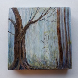 Peinture originale de paysage d&#39;arbre, peinture miniature d&#39;un vieil arbre dans la brousse, petite peinture avec un petit chevalet, pour les amateurs d&#39;arbres