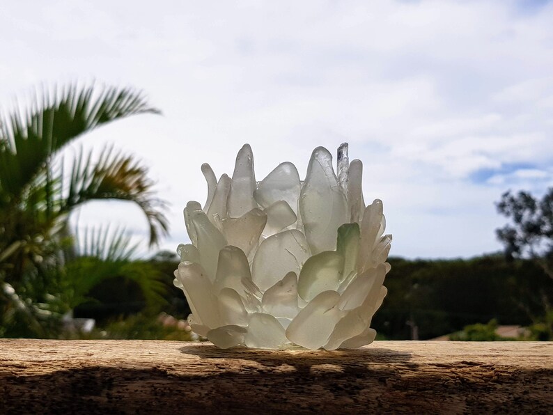 Genuine beach found sea glass tealight candle holder with a Etsy