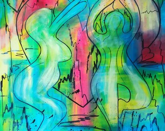 Acrylbild Menschen Yoga Acrylmalerei bunt Original Unikat Leinwand