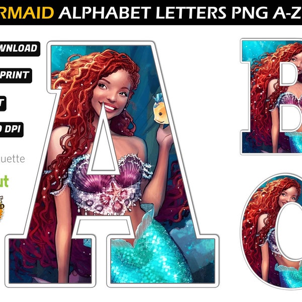 Mermaid 2023 Alphabet PNG -  Mermaid Birthday Banner - Mermaid Letters png - Little Mermaid 2023 png - Mermaid Font - Digital Prints