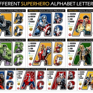 400 IMMAGINI - 10 alfabeti di supereroi Sfondi diversi Png - Lettere di supereroi png - Striscione di compleanno di supereroi png - Carattere di supereroi