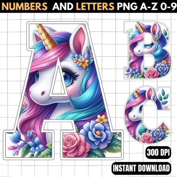 Unicorn Alphabet PNG - Unicorn Birthday Banner - Unicorn Letters Png - 45 High Quality Png Images - Unicorn Birthday Supplies - Unicorn Font