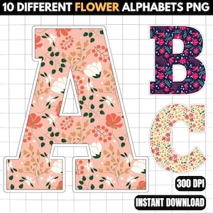 450 BILDER - 10 Blumenalphabete mit verschiedenen Hintergründen Png - Blumenbuchstaben png - Blumengeburtstagsbanner png - Blumenschrift