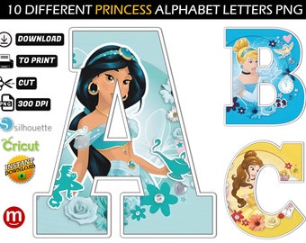 450 IMAGES - 10 Princess Alphabets Different Backgrounds Png - Princess Letters png - Princess birthday Banner png - Princess Font