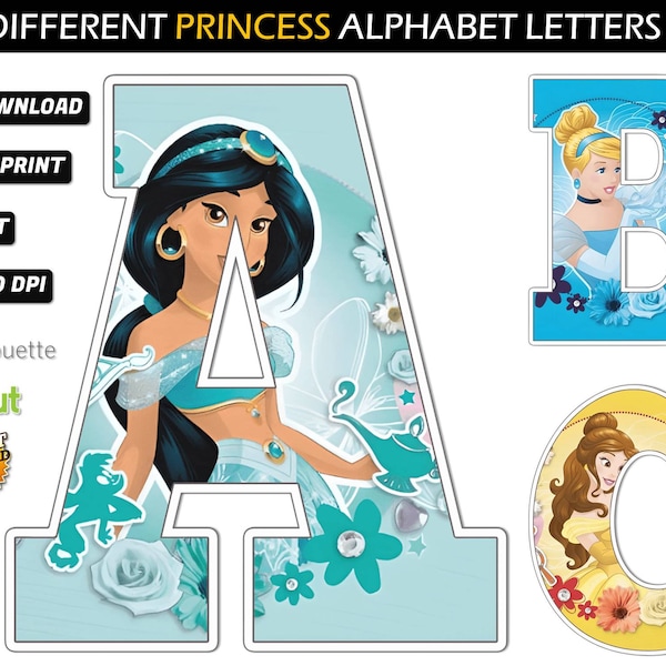 450 IMAGES - 10 Princess Alphabets Different Backgrounds Png - Princess Letters png - Princess birthday Banner png - Princess Font