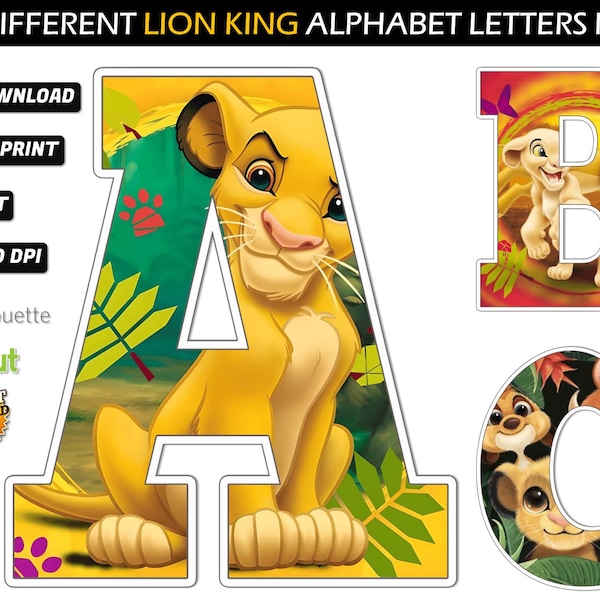 PACK 225 IMAGES - 5 Different Alphabets - Lion King Alphabet PNG - Lion King Birthday Banner - Lion King birthday Decorations - Font