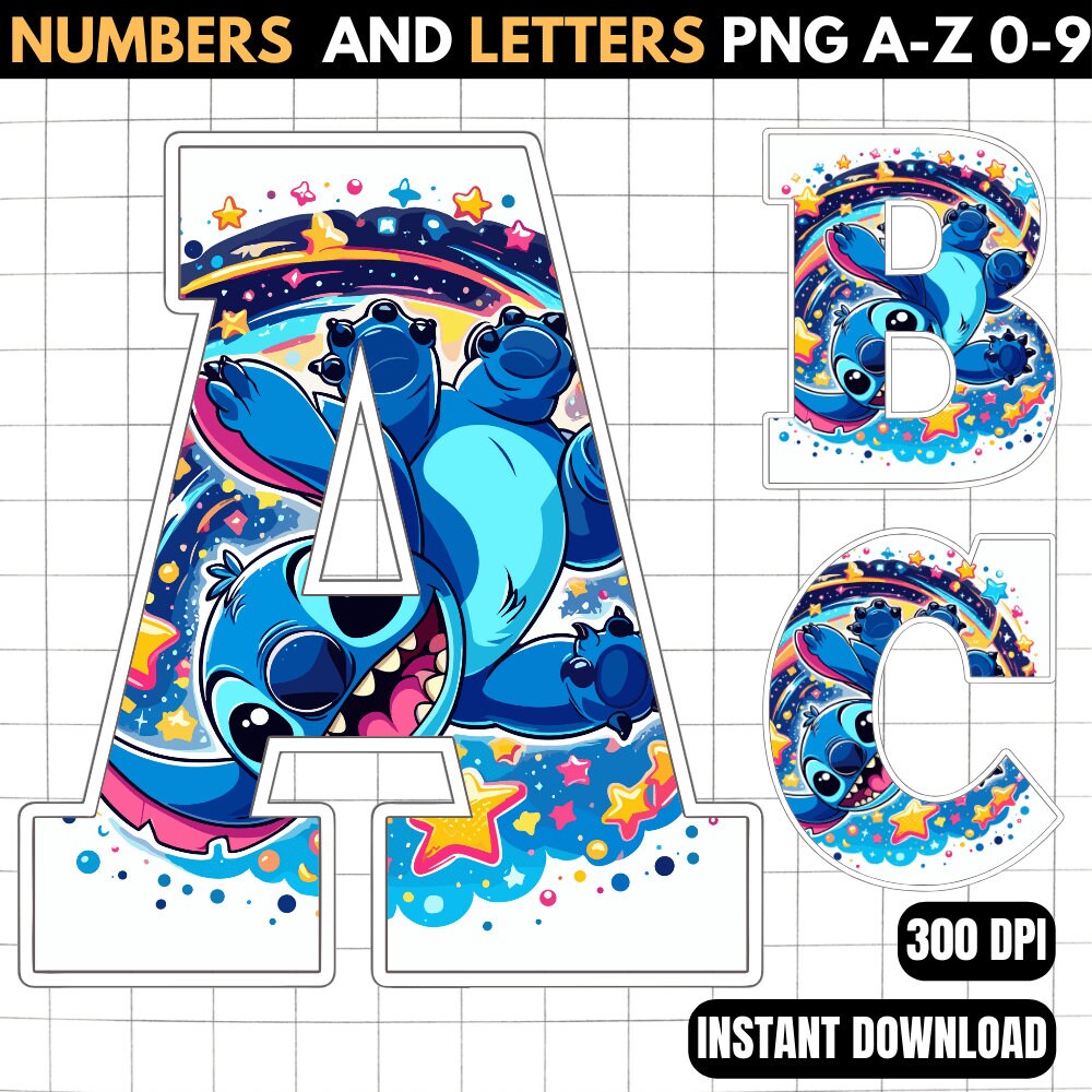 Stitch Alphabet PNG - Stitch Letters Png - Décorations d’anniversaire ...