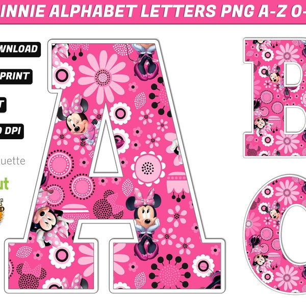 Minnie Alphabet PNG - Minnie Birthday Banner - Minnie birthday Decorations - 50 High Quality Png images - Minnie Printable