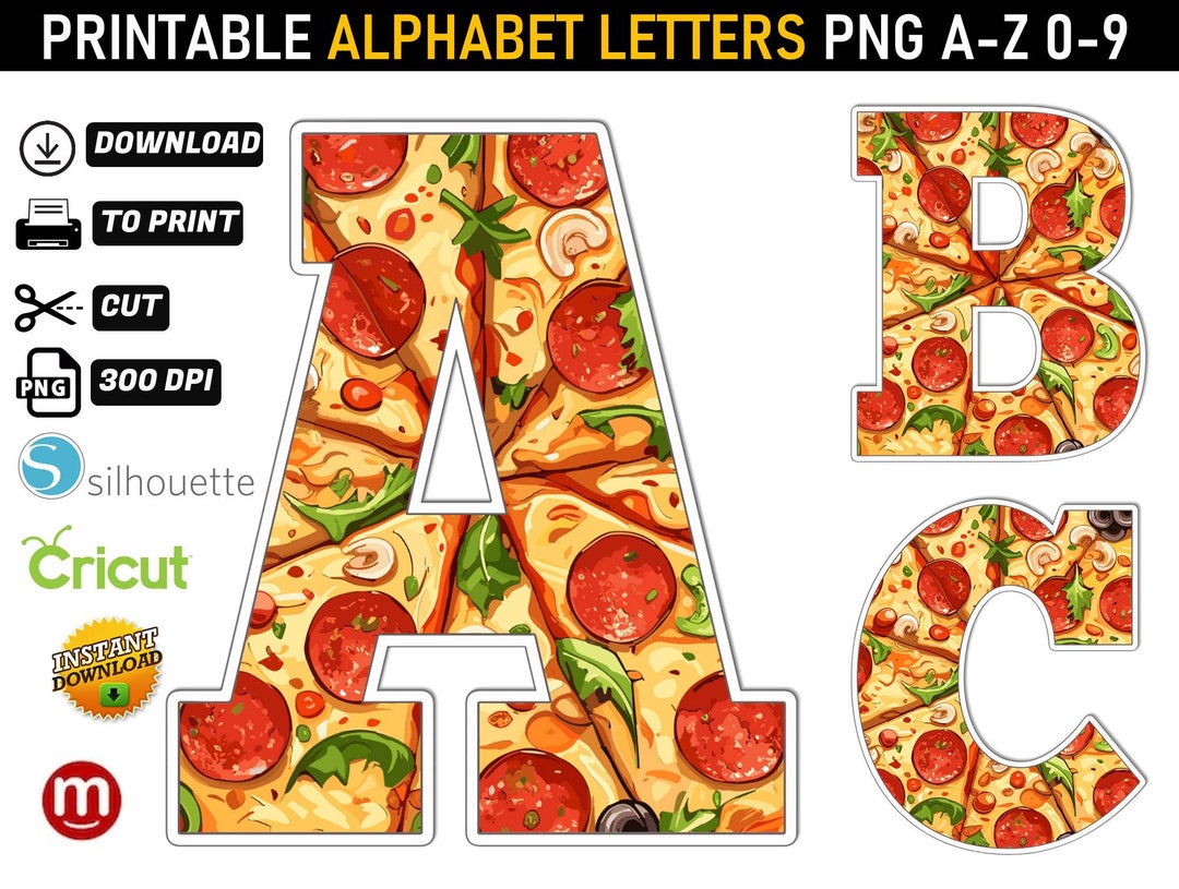 Pizza Alphabet PNG Pizza Letters Png Pizza Alphabet Card Pizza Font