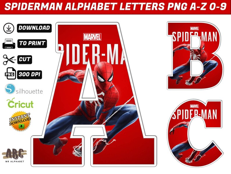 Spiderman Alphabet PNG Spiderman Birthday Banner Spiderman Letters Png 50 Images Png Transparent INSTANT DOWNLOAD image 1