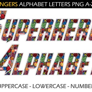 Superhero Alphabet Png - Banner de aniversário de super-heróis - Letras do alfabeto de super-heróis Png - Fonte de super-heróis - Super-heróis para impressão -DOWNLOAD INSTANTÂNEO