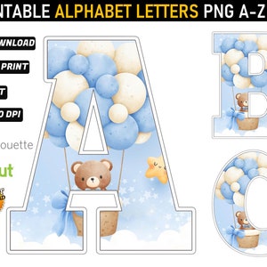Bear Baby Shower Alphabet  - Bear Baby Shower Letters Png - Baby Shower Bear deco - Baby Shower Bear hot air balloon - Baby Shower boy bear