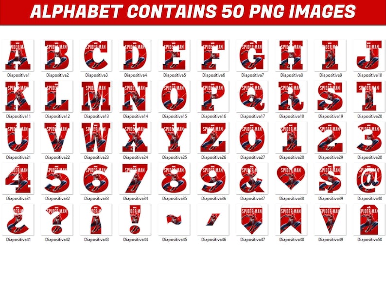 Spiderman Alphabet PNG Spiderman Birthday Banner Spiderman Letters Png 50 Images Png Transparent INSTANT DOWNLOAD image 3