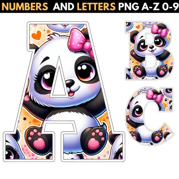 Panda Girl Alphabet PNG - Panda Girl Baby Shower - Décorations d’anniversaire Panda Girl - Bannière d’anniversaire Panda Girl - Panda Girl Clipart