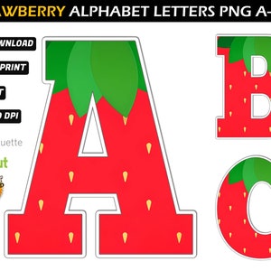Fraise Alphabet PNG - Bannière d’anniversaire aux fraises - Lettres aux fraises Png - Police aux fraises - Décorations d’anniversaire aux fraises