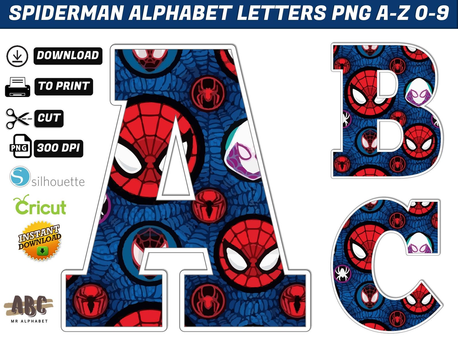 Spiderman Alphabet PNG Spiderman Birthday Banner Spiderman Etsy