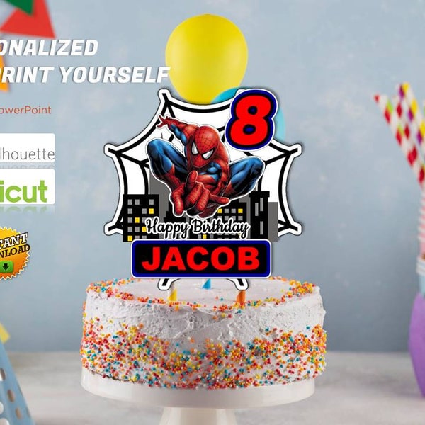 Spiderman Cake Topper Printable - Spiderman Power Point Editable File - Spiderman Cake Topper Instant Download - Spider Cake Topper Birthday