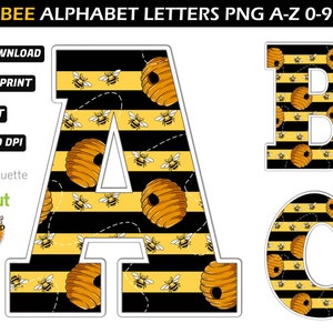 Biene Alphabet PNG - Biene Geburtstagsbanner - Biene Buchstaben Png - Biene Schriftart - Biene Geburtstag Dekorationen - Biene druckbare Dekoration - Biene Cricut