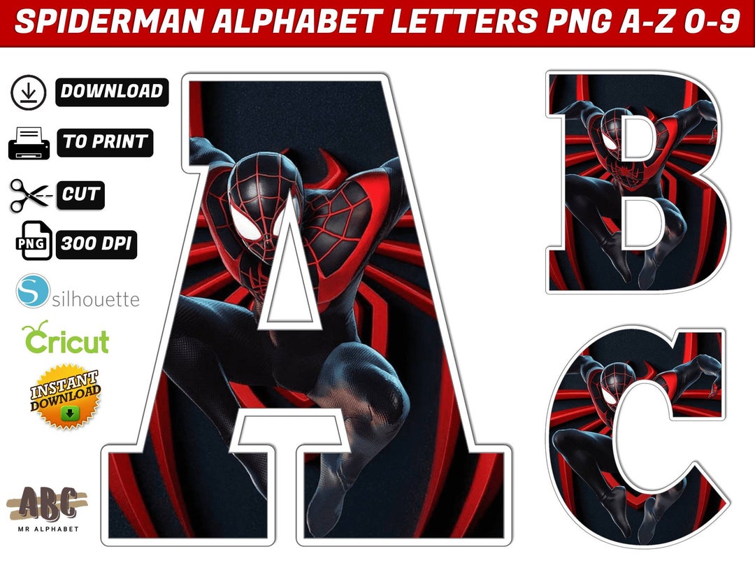Spiderman Alphabet PNG - Spiderman Birthday Banner - Spiderman Letters Png - 50 Images Png ...