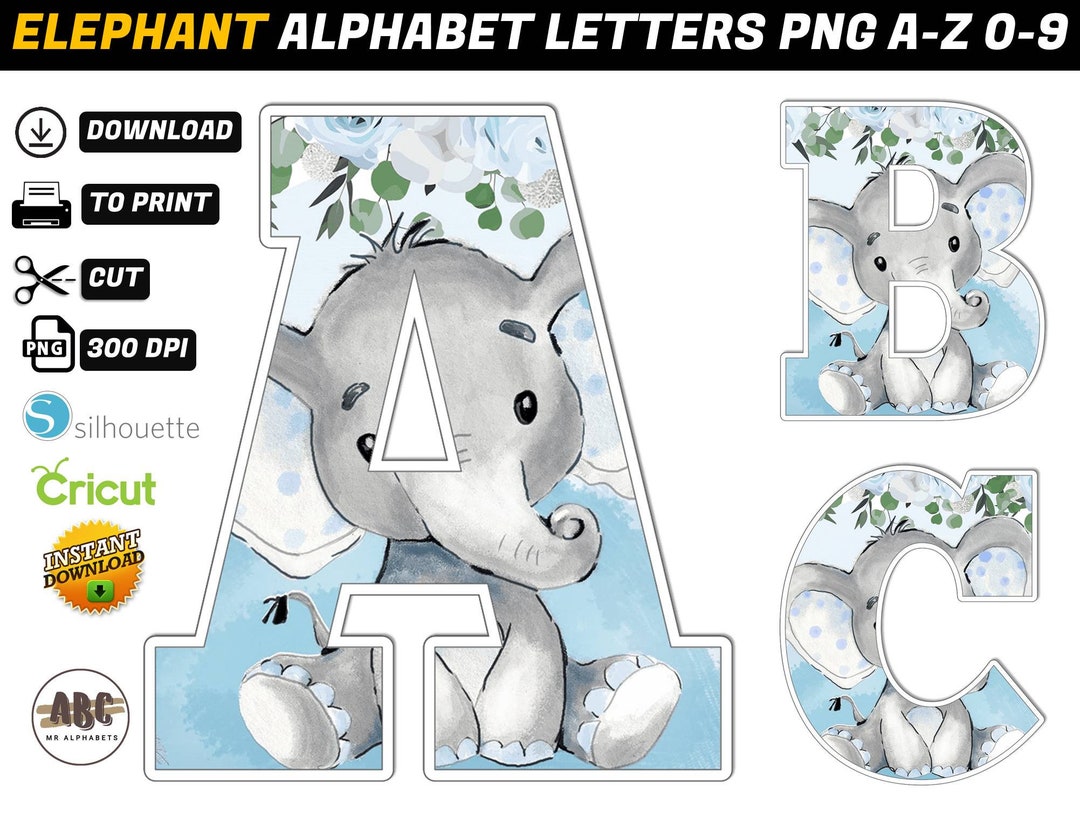 Elephant Alphabet PNG Elephant Baby Shower Banner Elephant Baby Shower Decorations Elephant Baby